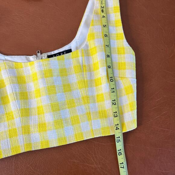 Fore Yellow White Checkered Tweed Crop Shirt Full Zip Back Lined Small Retro - Picture 8 of 8